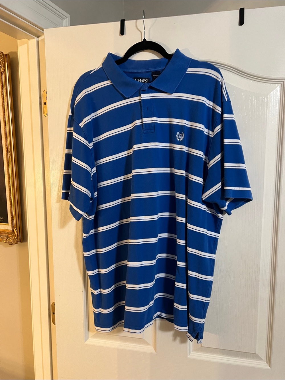 Chaps Royal Blue and White Striped Polo
